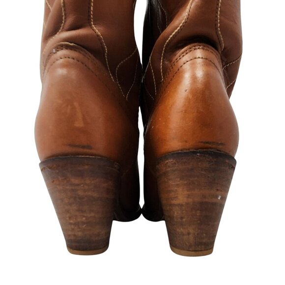 Vintage 1970s Frye Brown Leather Western Cowboy Boots Women’s 6.5 High Heel Tall - Picture 10 of 13